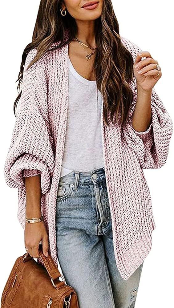 TOLENY Women's Open Front Oversized Cardigan Chunky Knitted Long Batwing Sleeve Kimono Cardigan C... | Amazon (US)