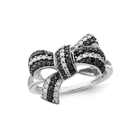 Gem & Harmony 1/3 Carat (Ctw) Black & White Diamond Bow Ring in Sterling Silver for Women | Walmart (US)