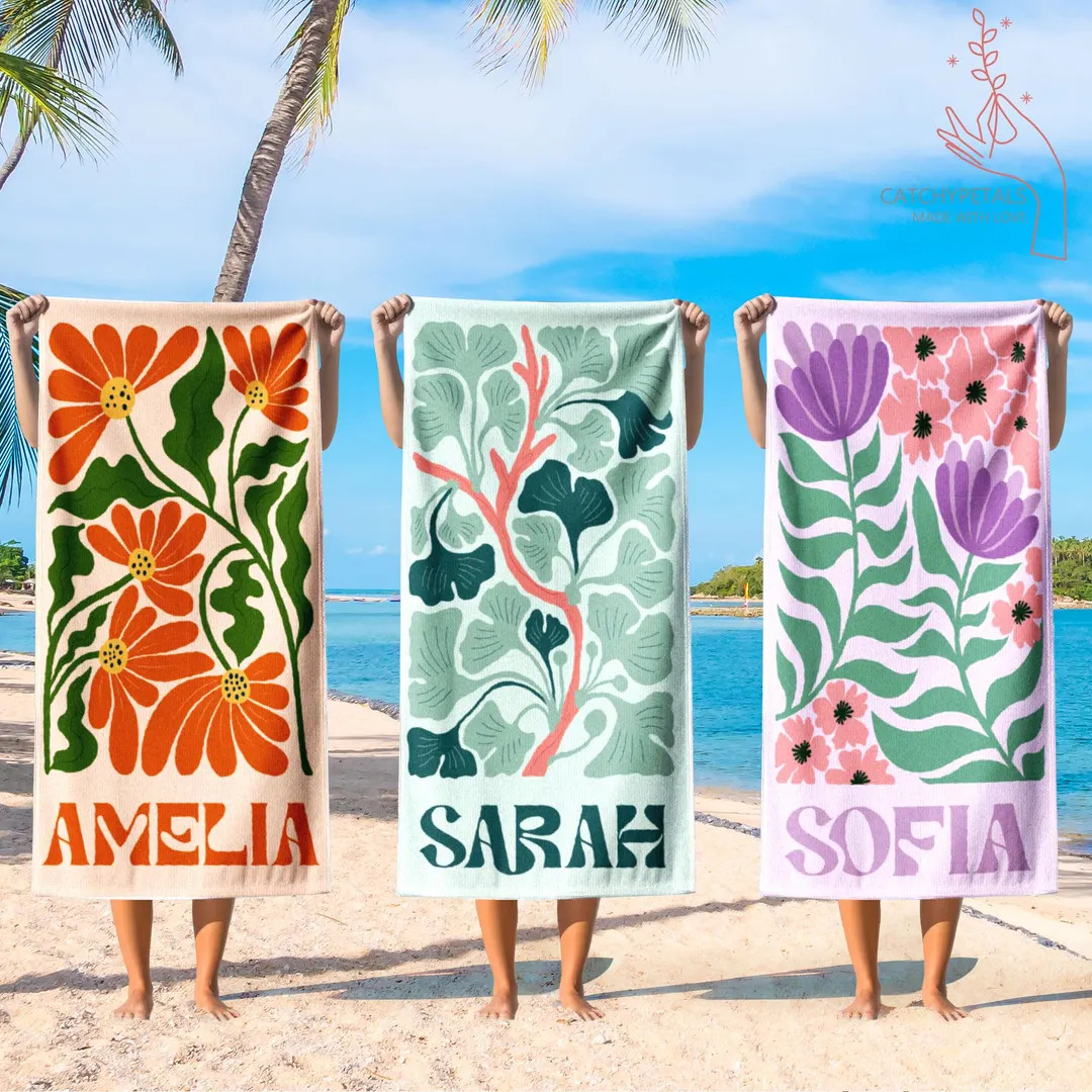 Personalized Retro Beach Towel With Name,groovy Vibes Beach,retro Floral Towel,pool Towel,bachelo... | Etsy (US)