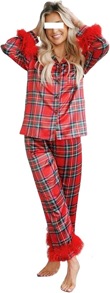 Faretumiya Womens Christmas Pajama Sets Flannel Long Sleeve Notch Collar Shirt Pants 2 Piece Pjs ... | Amazon (US)