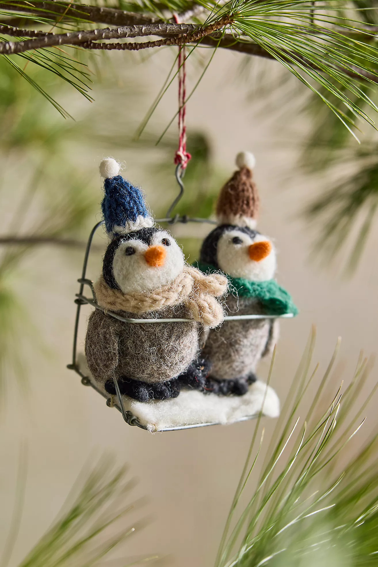 Chairlift Penguins Felt Critter Ornament | Anthropologie (US)