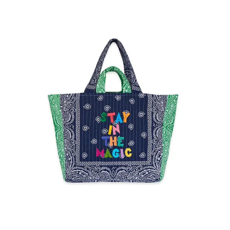 Hand Embroidered Quilted Tote Bag: Two Toned Bandana Fabric Maxi Handbag | Etsy (US)