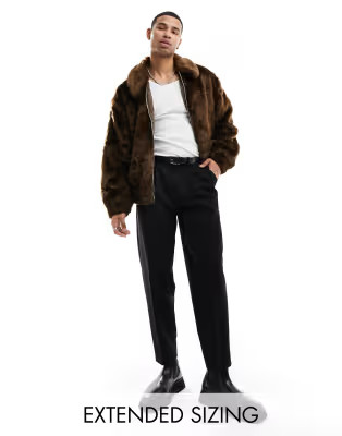 ASOS DESIGN oversized faux fur bomber jacket in brown | ASOS (Global)