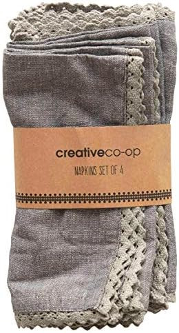 Creative Co-Op 18" Square Cotton Lace (Set of 4) Napkins, Charcoal, 4 Count | Amazon (US)
