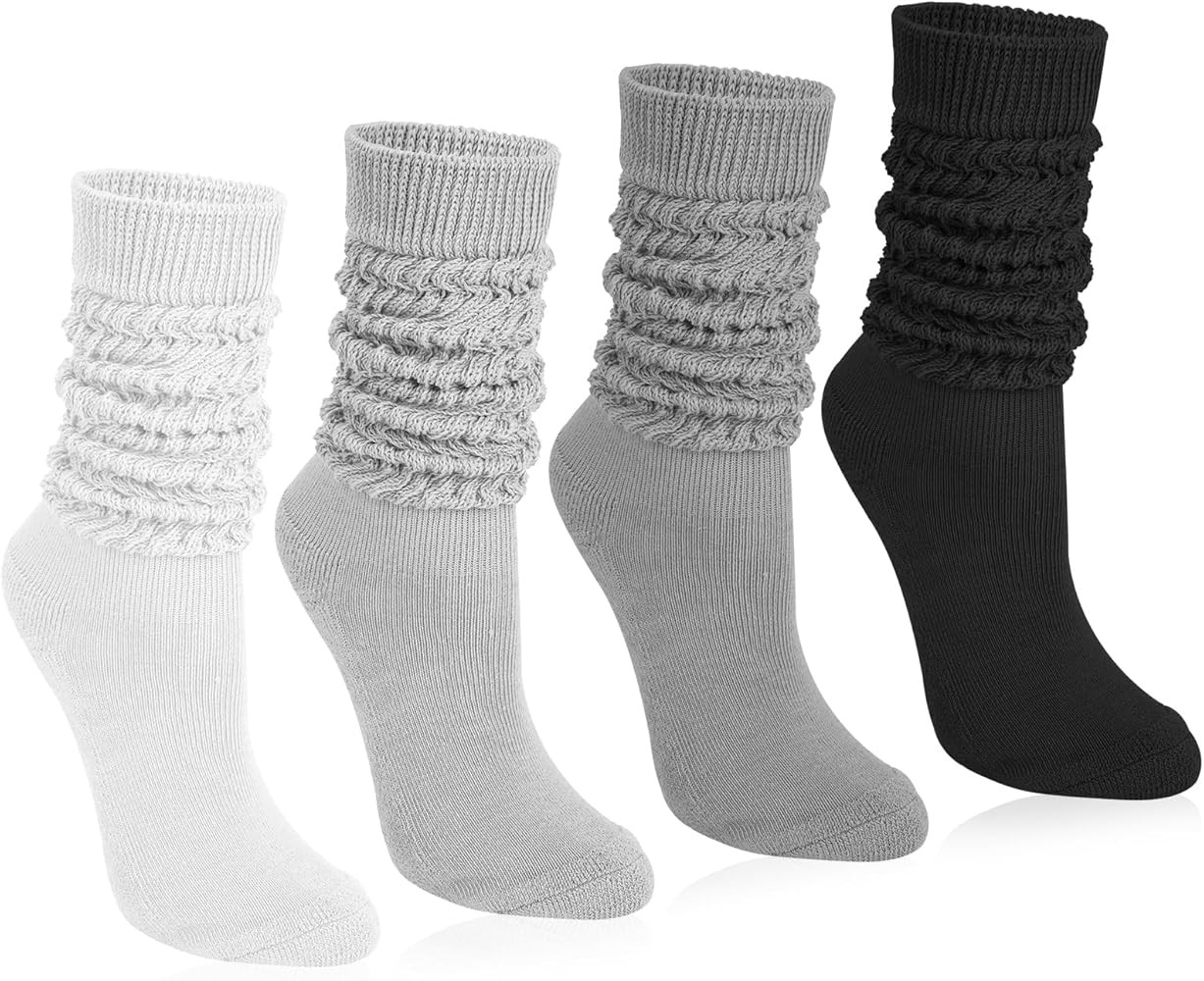 Justay 4 Pairs Slouchy Socks for Women, Scrunch Boot Long Knee High Knit Tube Athletic Slouch Soc... | Amazon (US)