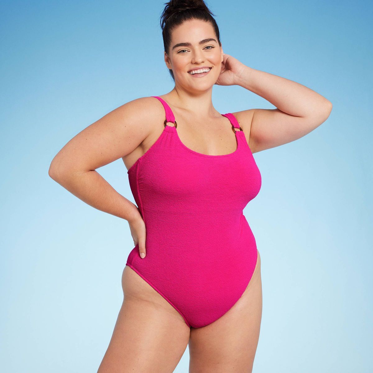 Women's Square Neck Pucker High Leg One Piece Swimsuit - Shade & Shore™ | Target