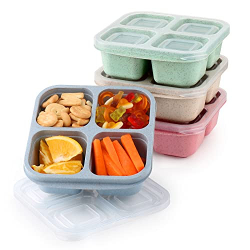 4 Pack Snack Containers, Divided Bento Snack Box, 4 Compartments Reusable Meal Prep Lunch Contain... | Amazon (US)