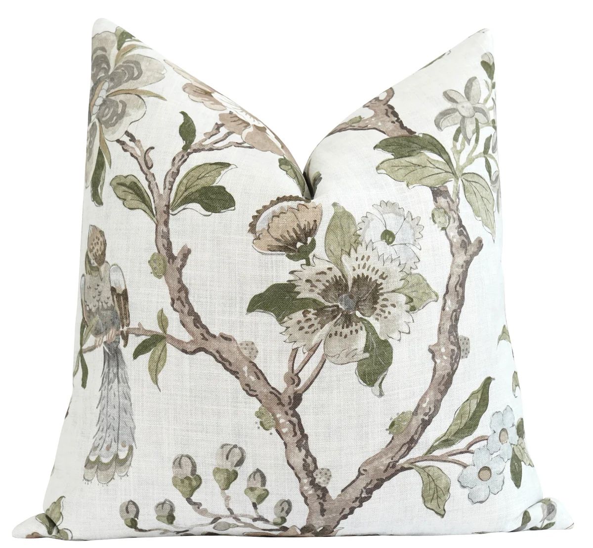 Symphony Natural Floral Bird Throw Pillow | Land of Pillows