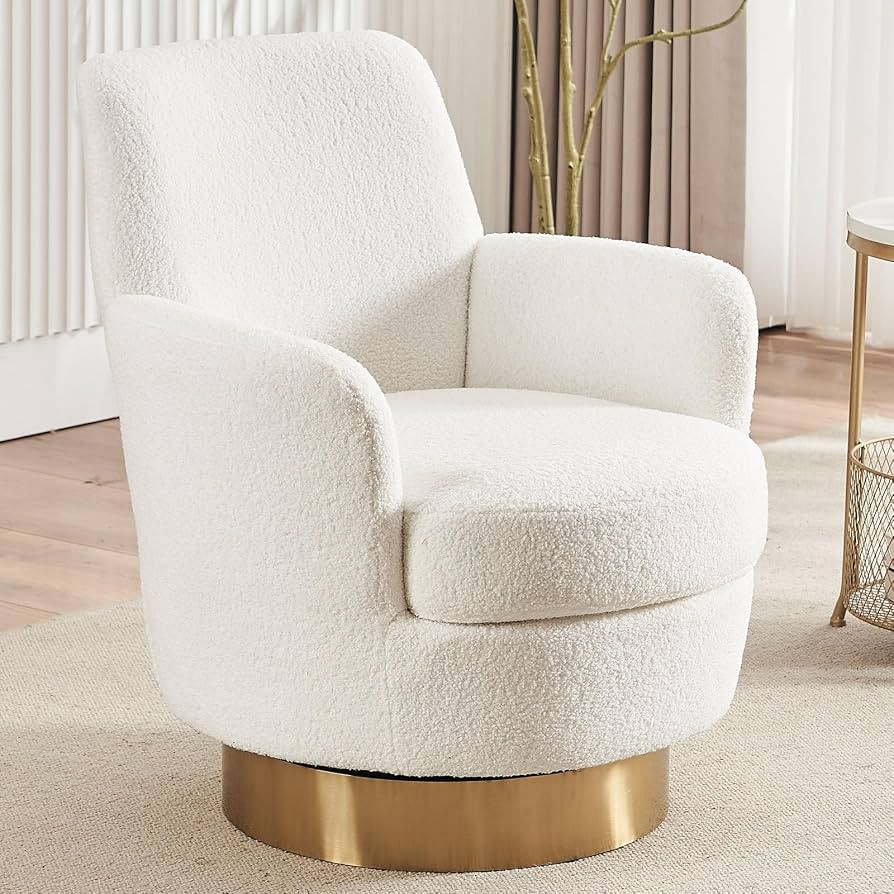 LUCKHAO Swivel Barrel Chair,Modern Comfy Teddy Upholstered Round Swivel Accent Chairs,360 Degree ... | Amazon (US)