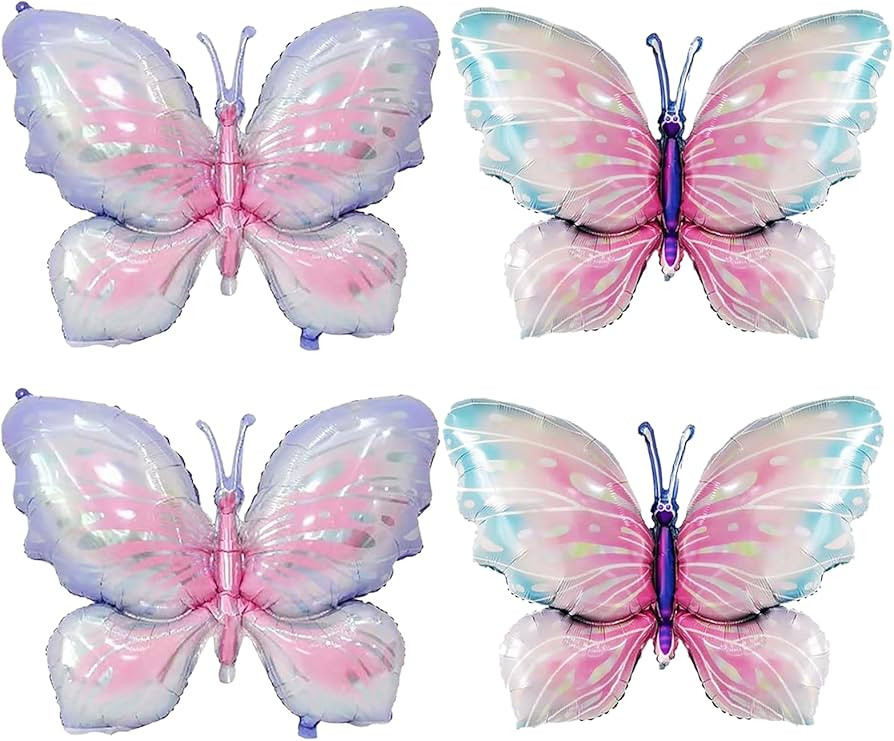 Butterfly Balloons, 4 PCS 40 inch Pink Purple and Bluy Butterfly Mylar Foil Balloons for Girls Wo... | Amazon (US)