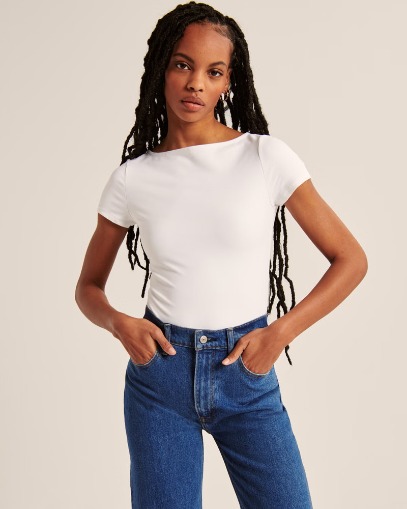 Women's Short-Sleeve Seamless Fabric Boatneck Bodysuit | Women's Tops | Abercrombie.com | Abercrombie & Fitch (US)