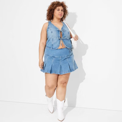 Women's Mid-Rise Denim Pleated Mini Skort - Wild Fable™ | Target