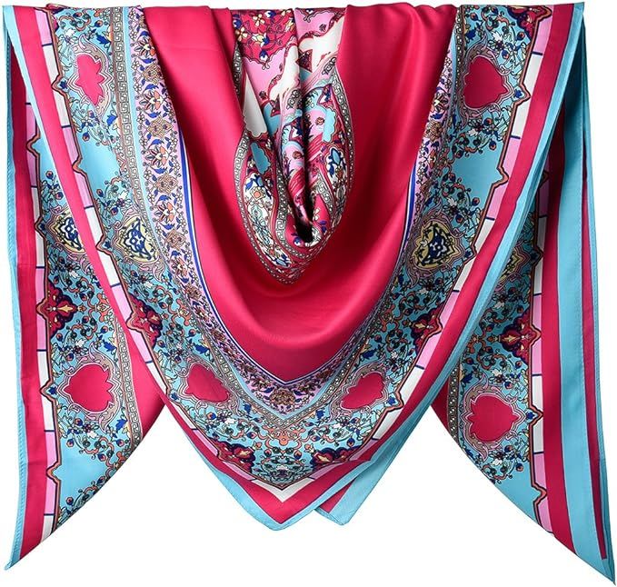 corciova XL 40x40 Inch Extra Large Silk Satin Scarf Tops for Women Head Wraps Shirt Bandana Curly... | Amazon (US)