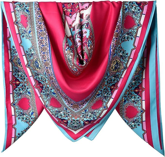corciova XL 40x40 Inch Extra Large Silk Satin Scarf Tops for Women Head Wraps Shirt Bandana Curly... | Amazon (US)
