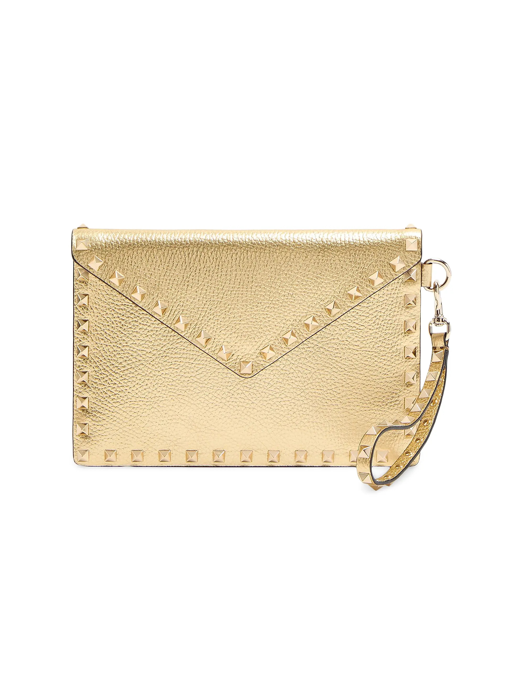 Rockstud Laminated Grainy Calfskin Clutch Bag | Saks Fifth Avenue