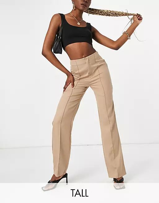 Missguided Tall tailored straight leg pants in stone | ASOS (Global)