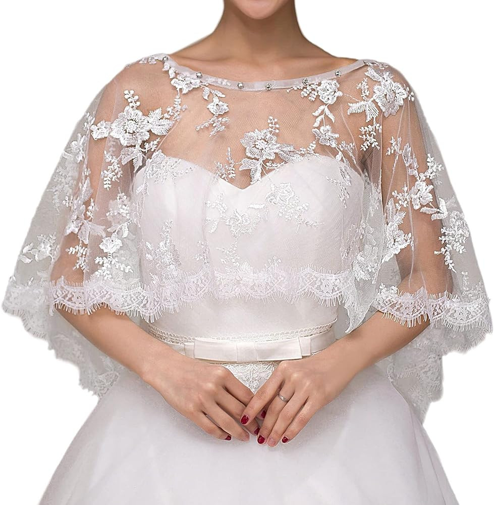 Ayliss Women Lace Wedding Shawls Wrap Bridal Embroidered Shrug Bolero Cape Shoulder Covers Up Eve... | Amazon (US)