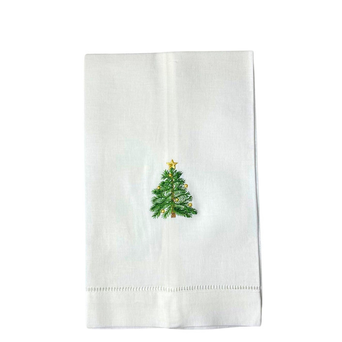 Holiday Tree Embroidered Hand Towel Tea Towels | Minted