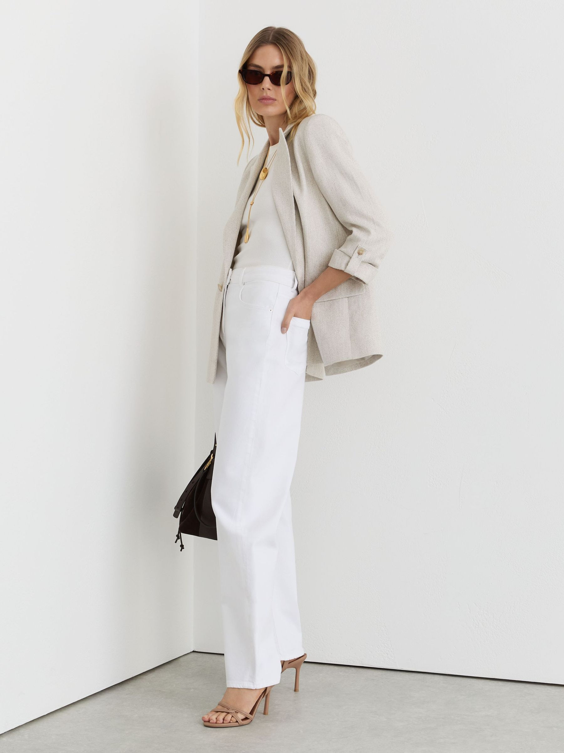 Reiss Petite Barrel-Leg Jeans in White - REISS | Reiss UK