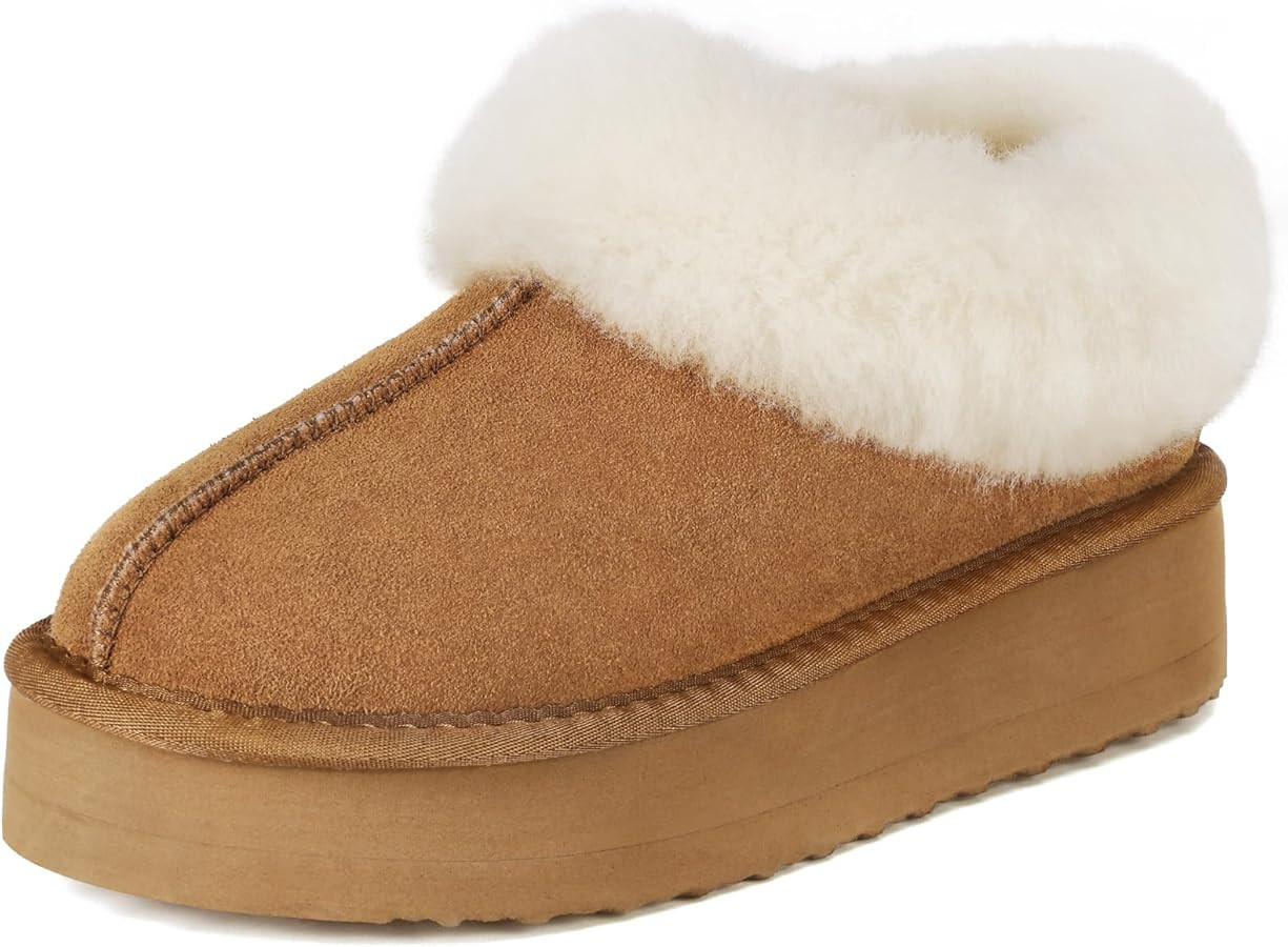 Pasuot Platform Slippers for Women - Furry Lined Platform Clogs Slippers, Shearling Short Ankle S... | Amazon (US)