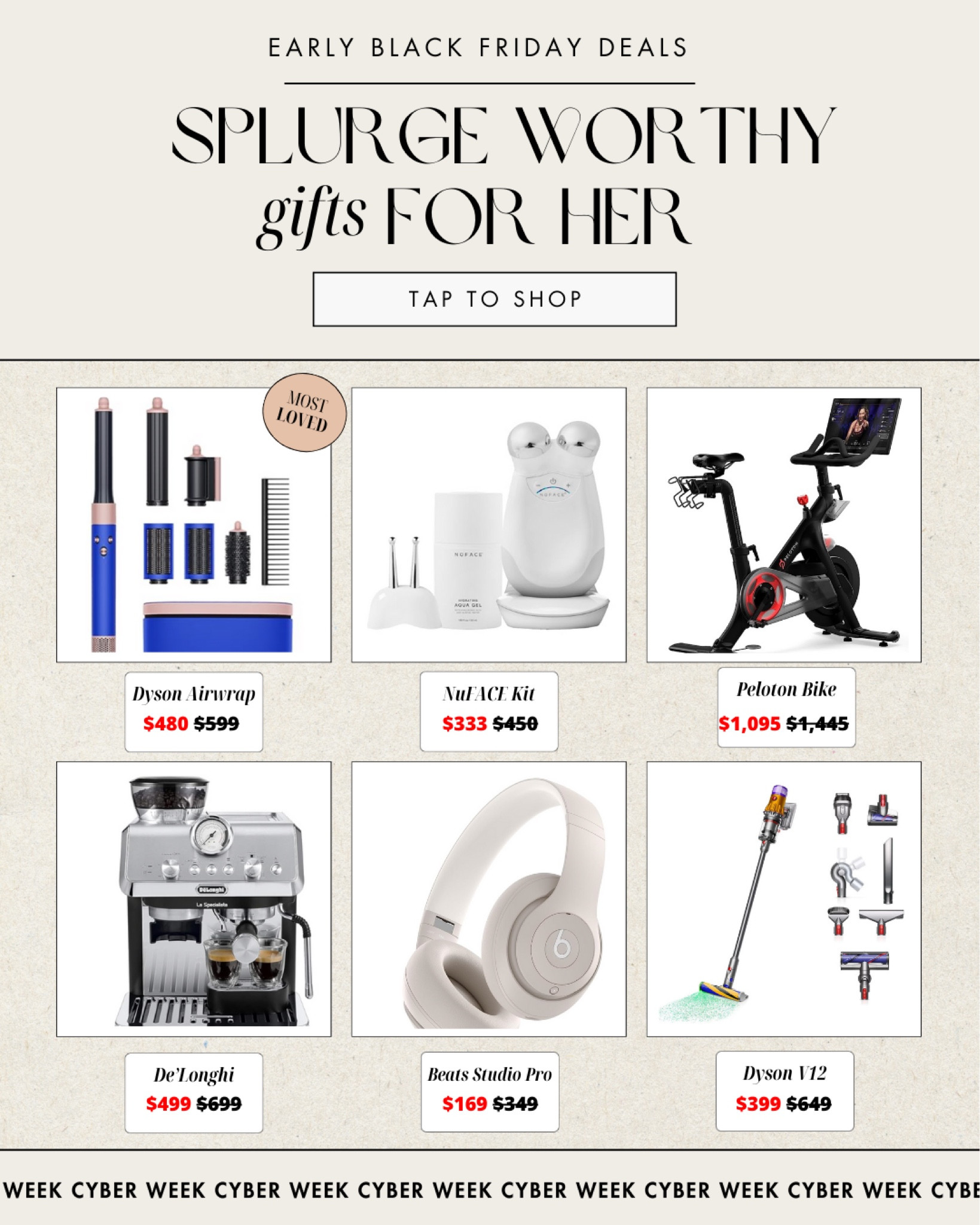 Splurge worthy holiday gift guide for her! These are the perfect holiday gifts for your girlfriend, wife, mother, mother in law, grandma, sister, friend, or daughter! Take advantage of these early Black Friday deals! The best luxury gift guide.

#LTKCyberWeek #LTKGiftGuide #LTKHoliday