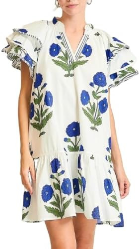 Lordree Women Boho Ruffle Sleeve Mini Dress Summer Trendy Floral Print Short Sleeve V Neck Cute B... | Amazon (US)