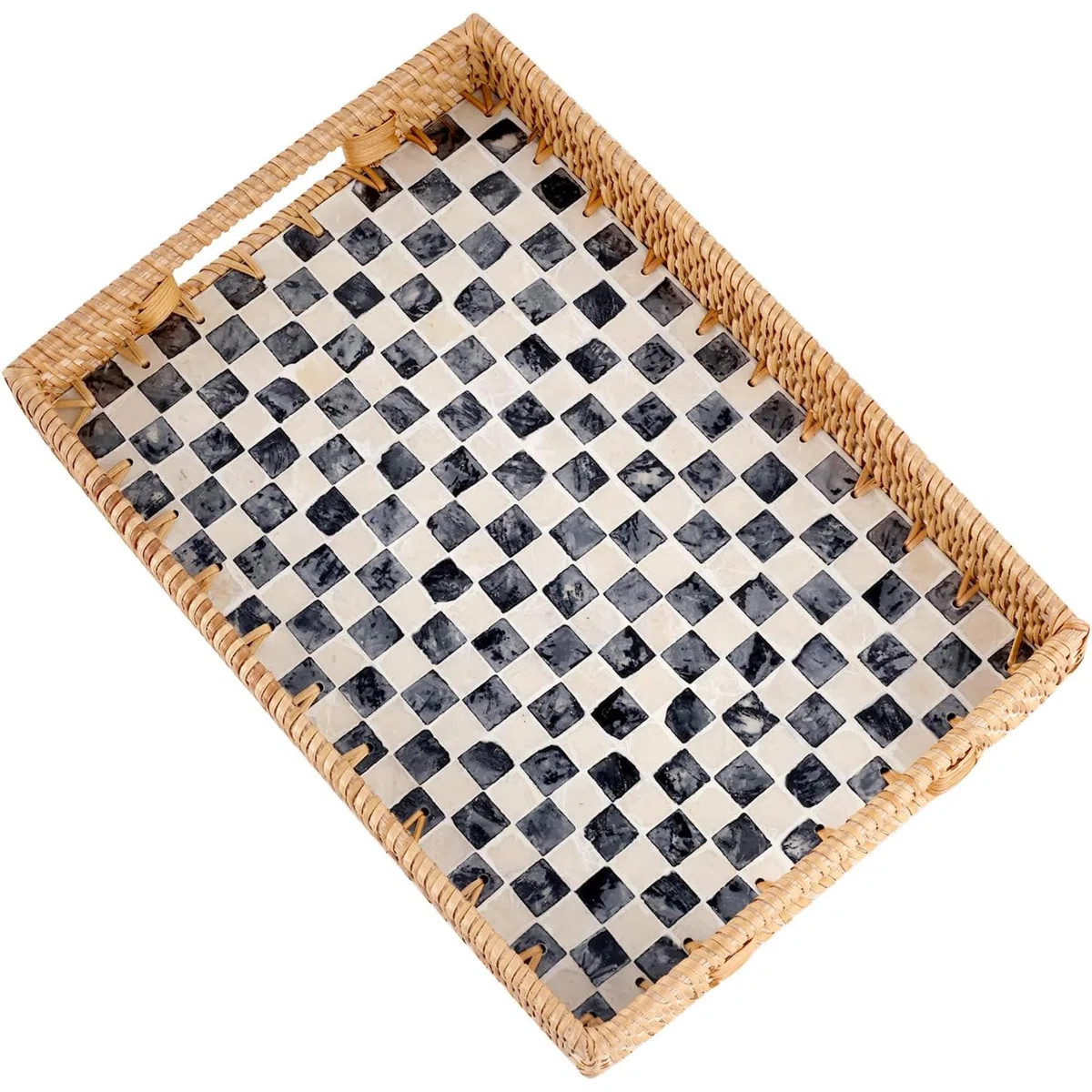 9"\u00d713" Natural Rattan Tray with Mother-of-Pearl Inlay & Handles | Wayfair North America