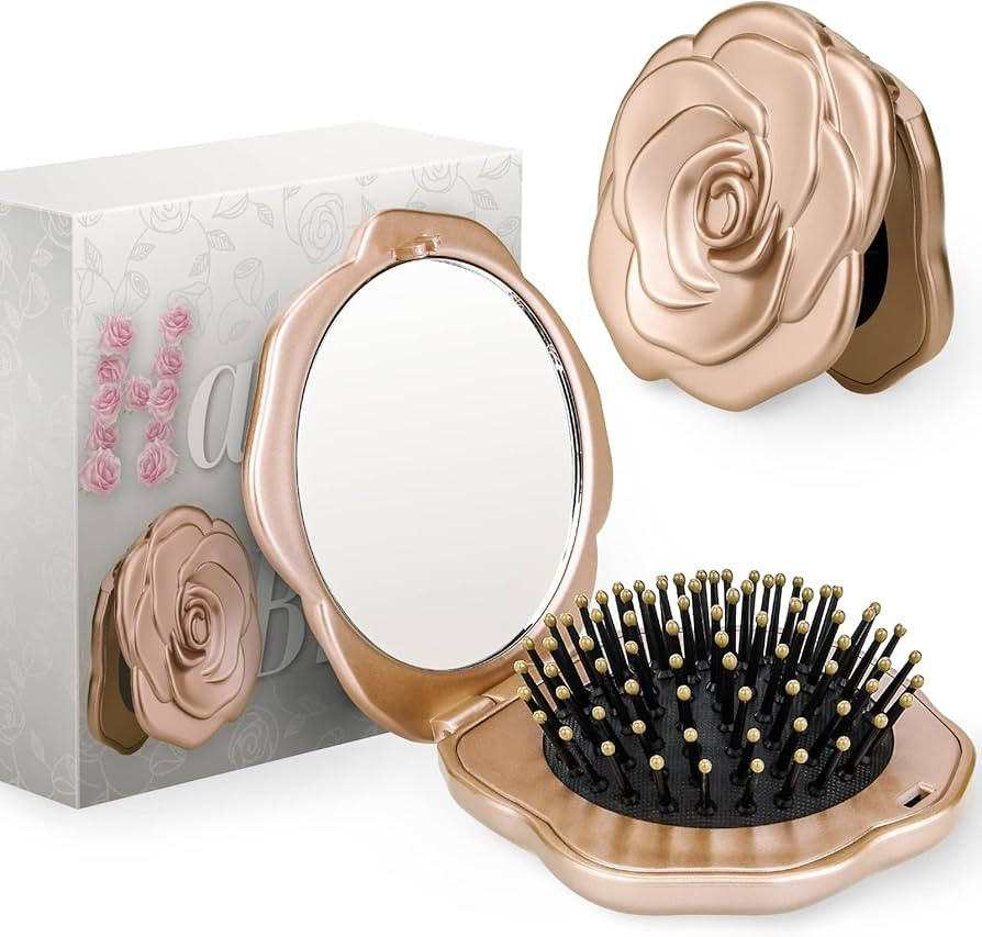 Folding Hair Brush, Mini Pocket Travel Mirror Brush Easy to Carry for Small Spaces Nylon Brush/Co... | Amazon (US)