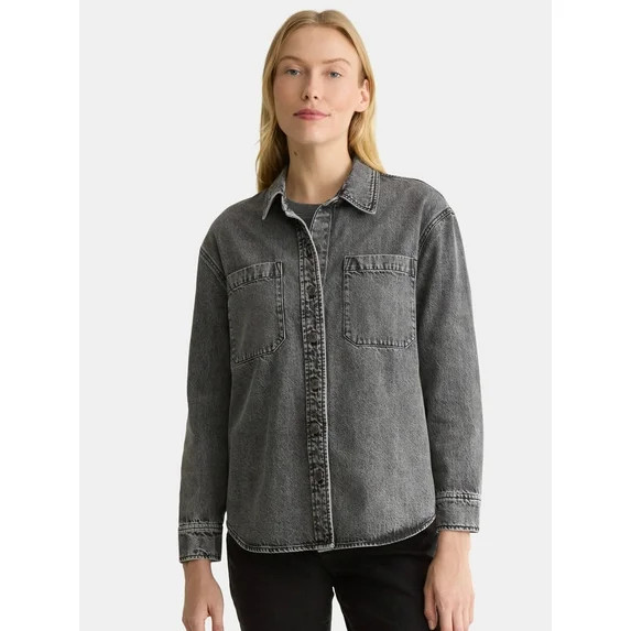 Time and Tru Women's Denim Overshirt with Long Sleeves, Sizes XS-XXXL | Walmart (US)