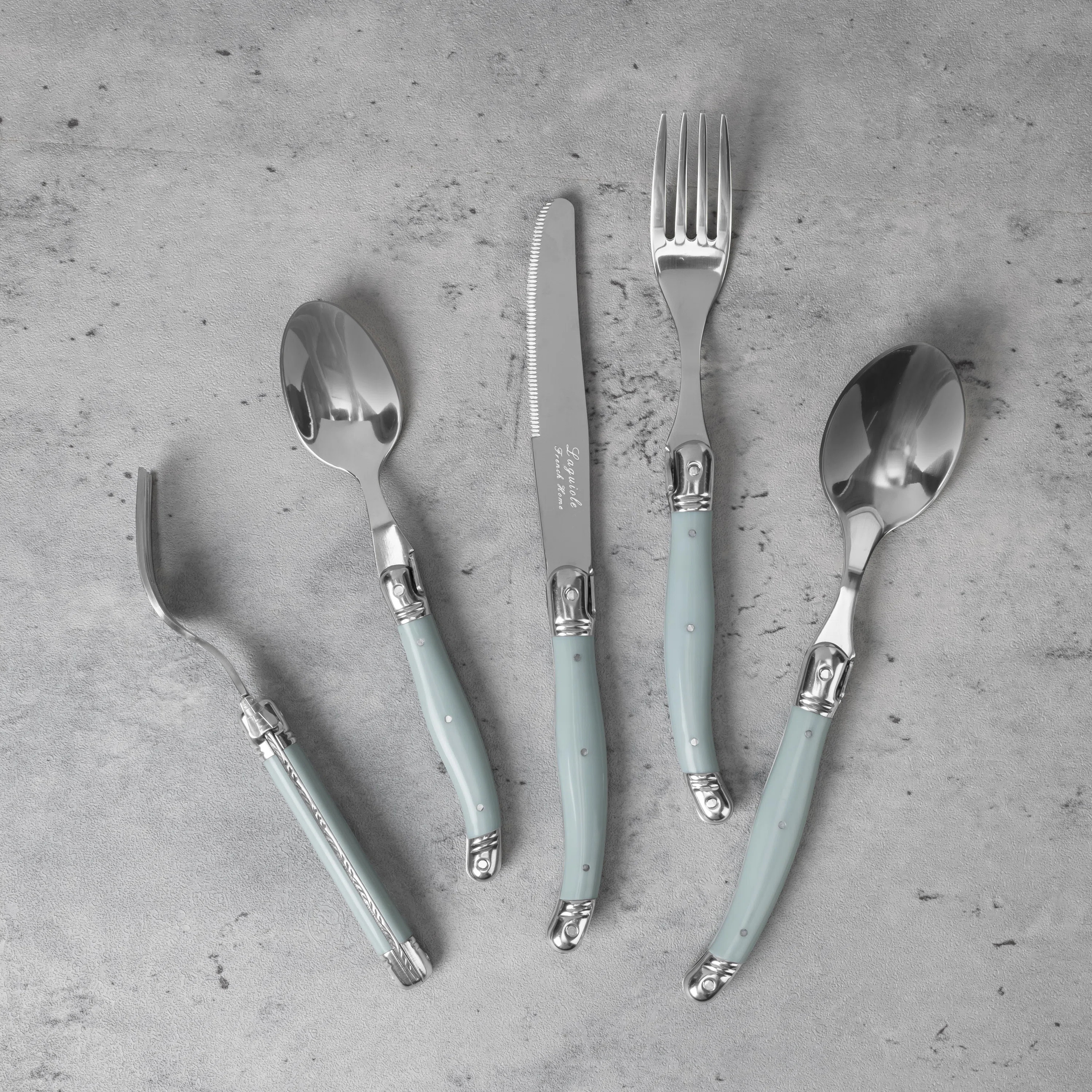 French Home Laguiole Connoisseur 20-Piece 18/10 Stainless-Steel Misty Blue Flatware Set (Set of 2... | Wayfair North America