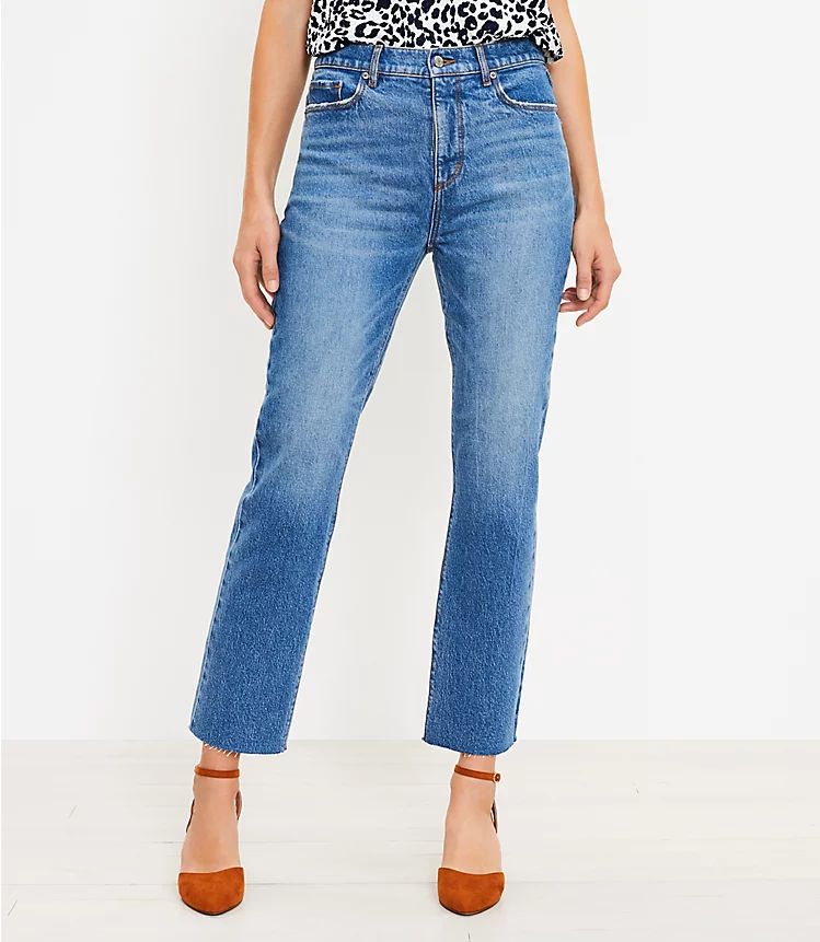 High Rise Straight Crop Jeans in Light Authentic Indigo Wash | LOFT