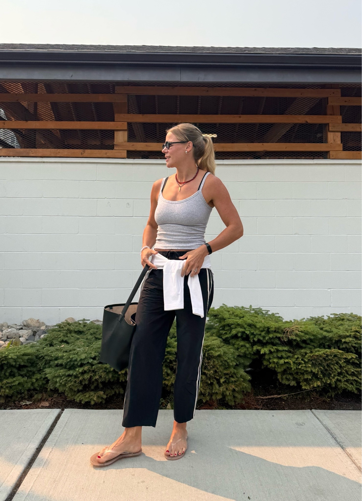 Sporty summer look, fave tank from Aritzia and the back in stock Steps long sleeve, Pistola Bodie pants and jelly sandals!

#LTKcanada #LTKsummer #LTKbag