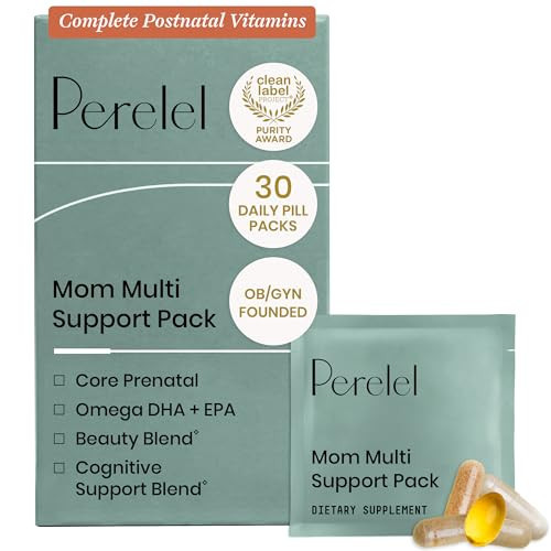 Perelel Mom Multi Support Pack, Postnatal Vitamins for Women with Omega 3 Dha, Iron, Collagen, & Vitamin B12 to Support Postpartum Health, Soy & Gluten Free, Non GMO, 30 Daily Pill Packs | Amazon (US)