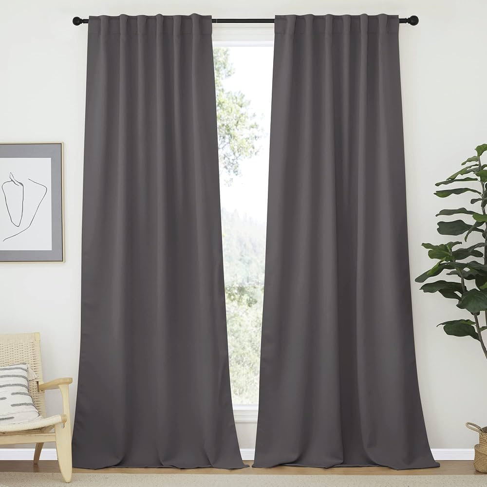 NICETOWN Bedroom Blackout Curtain Panels - (Gray Color) 52 x 108 Inch, 2 PCs, Insulating Energy S... | Amazon (US)