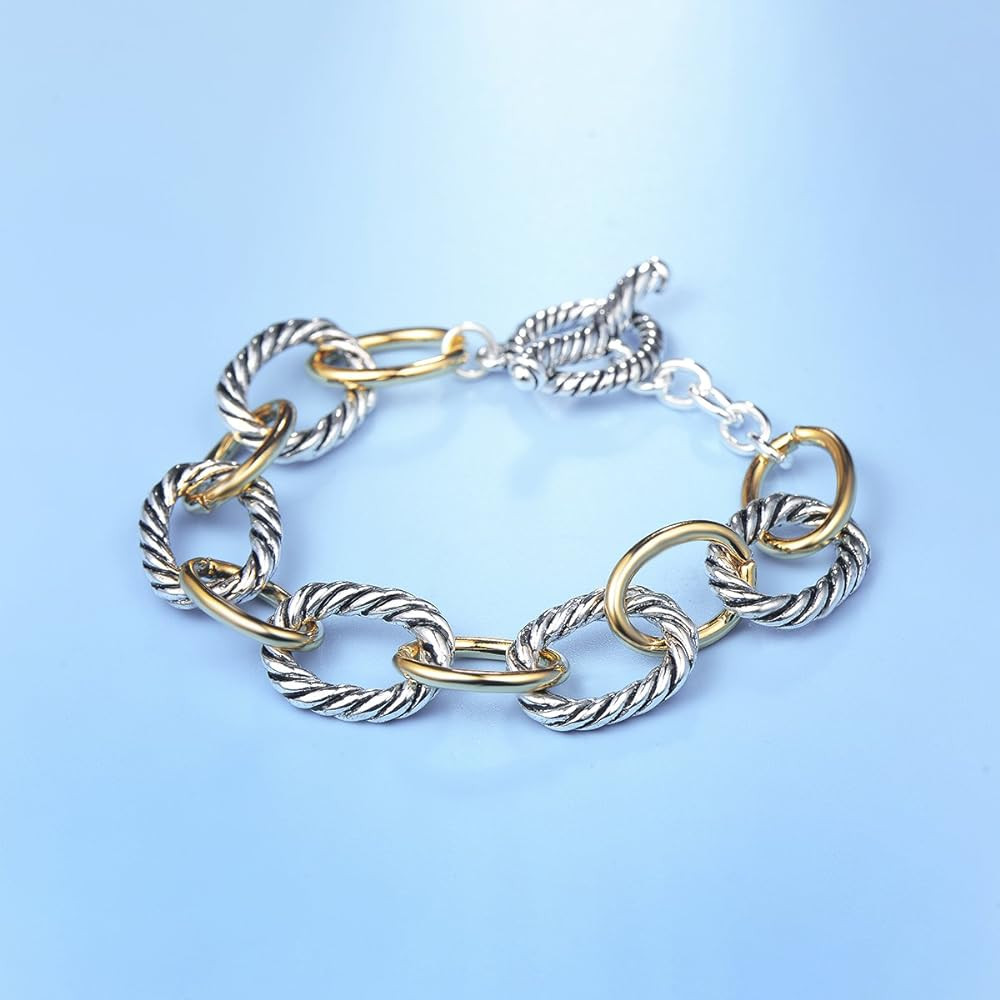 UNY JEWEL Luxury Fusion Twisted Cable Link Chain Bracelet for Women Shinny Designer Dupes Stateme... | Amazon (US)