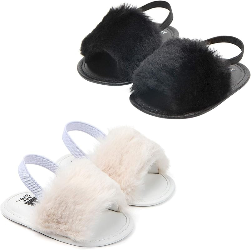 Yinbwol 2 Pack Infant Baby Girls Sandals Elastic Back Strap Flats Slippers Soft Toddles Princess Sho | Amazon (US)