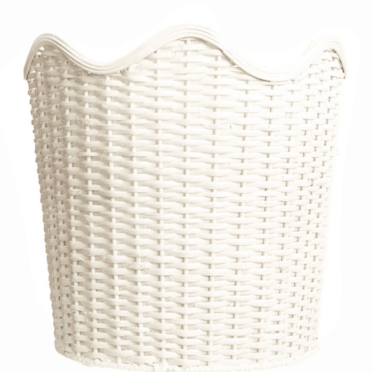 White Scalloped Woven Wicker Wastebasket | The Well Appointed House, LLC