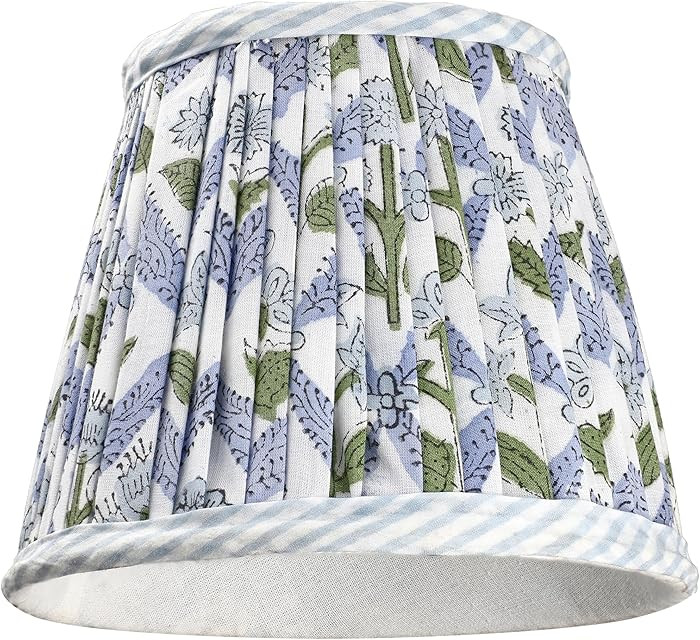 Ridhi Block Print Light Steel Blue Lamp Shade 4" Top x 5" Bottom x 6" Slant Handmade Pleated Cott... | Amazon (US)