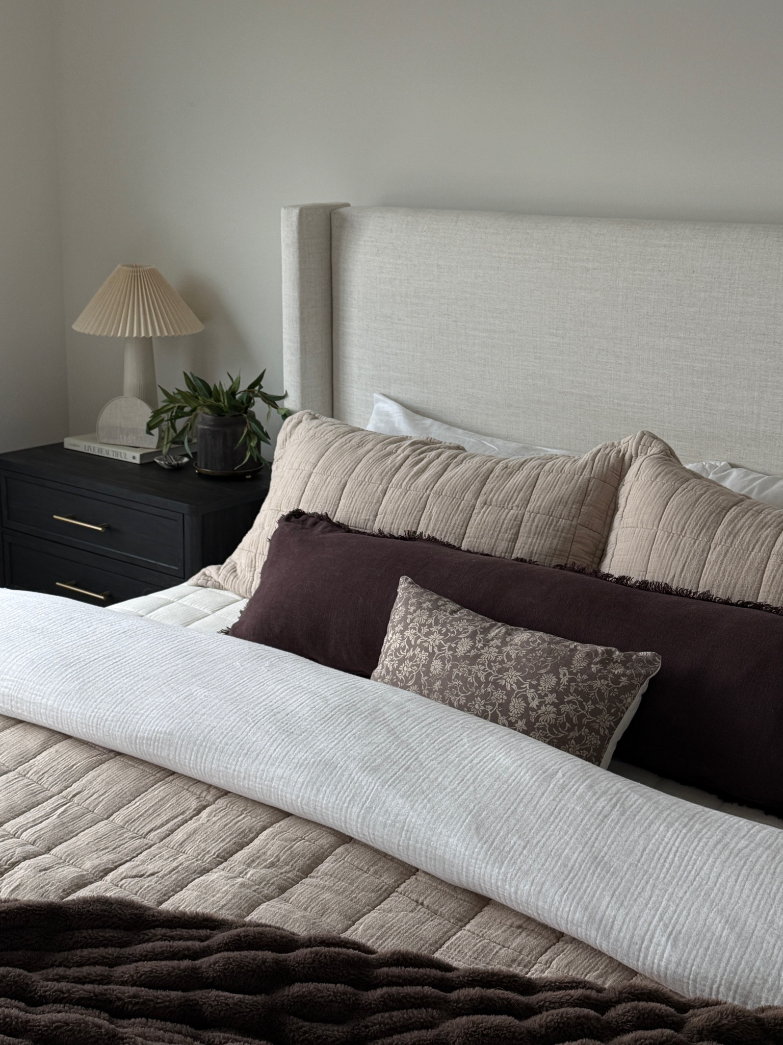 Bed frame is in the color Talc Linen.
Neutral bedding refresh. 
Neutral quilt. Brown lumbar pillow. Black nightstands.
Wayfair. Walmart home. Quince bedding. 

#LTKFindsUnder50 #LTKHome