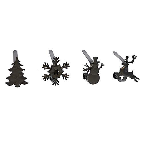 Haute Decor MantleClip Stocking Holders with Removable Zinc Alloy Metal Holiday Icons (4-Pack Assorted Icons, Matte Black) | Amazon (US)