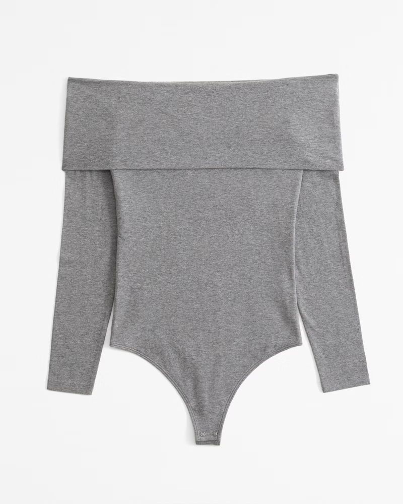 Long-Sleeve Cotton-Blend Seamless Fabric Off-The-Shoulder Bodysuit | Abercrombie & Fitch (US)