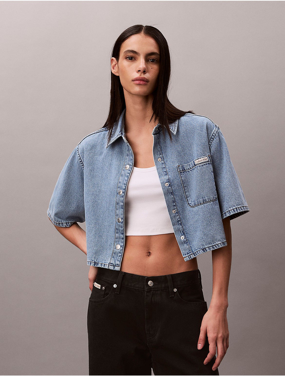 Calvin Klein Women's Boxy Cropped Denim Shirt - Blue - XS | Calvin Klein (US)
