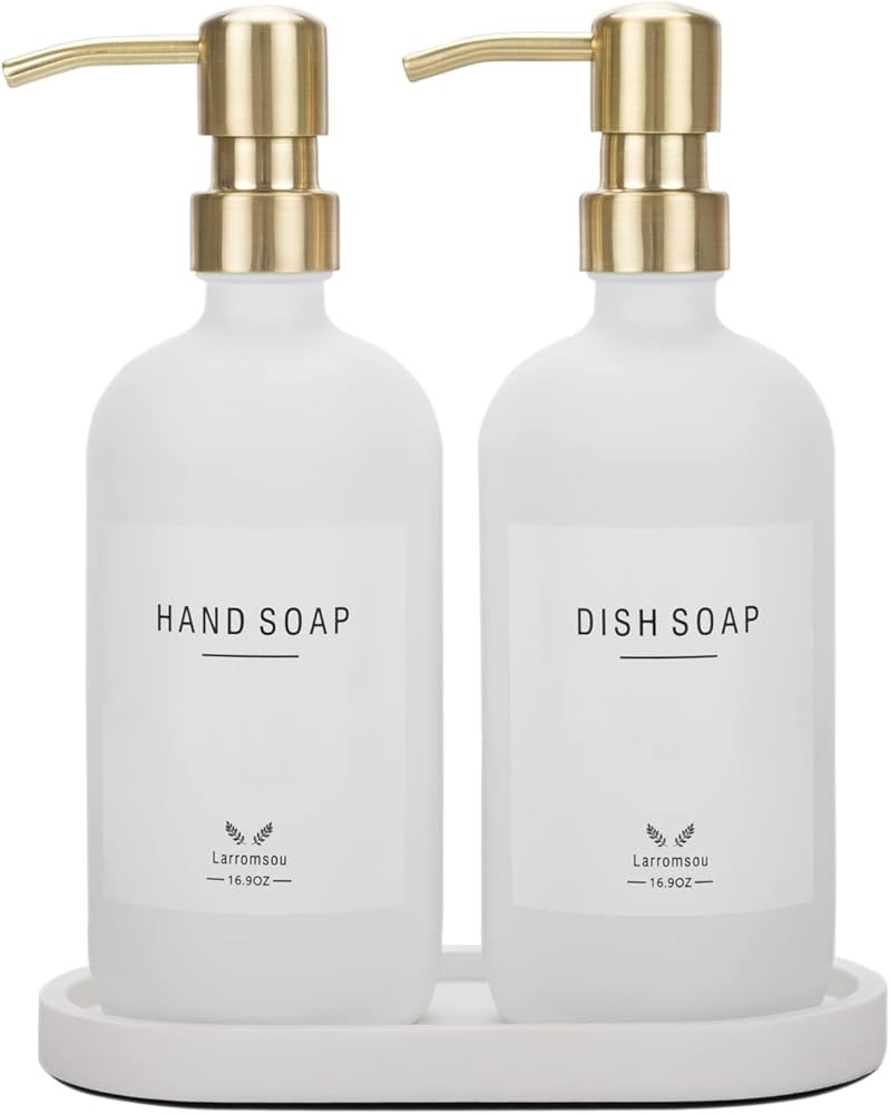 Larromsou Glass Soap Dispenser with Stainless-Steel Pumps and Concrete Tray, 16 Oz Kitchen Soap D... | Amazon (US)