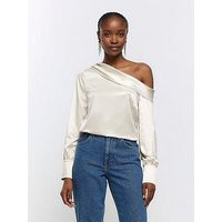River Island Satin Off The Shoulder Top - Beige | Very (UK)
