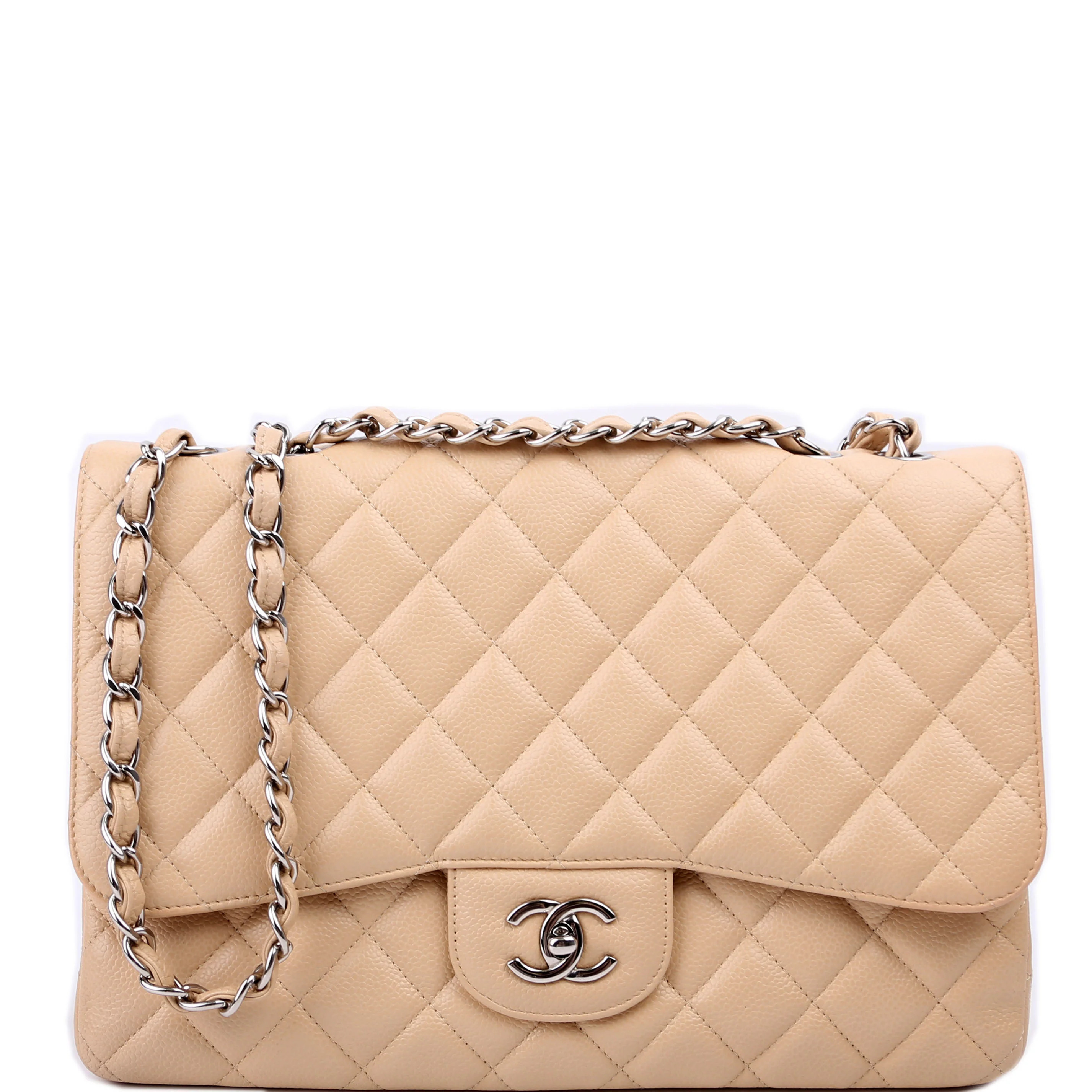 Classic Flap Jumbo Caviar Beige | Keeks Designer Handbags