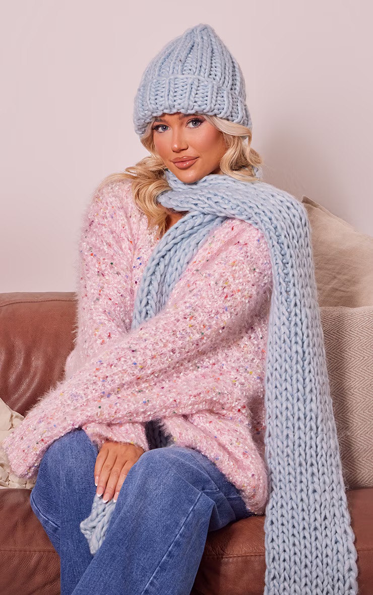 Baby Blue Chunky Knit Scarf | PrettyLittleThing US