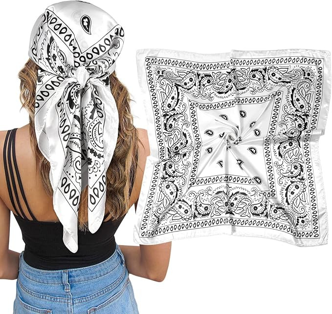 AWAYTR 35" Large Square Satin Head Scarf - Silk Hair Scarf Square Hair Bandanas Large Scarf Sleep... | Amazon (US)