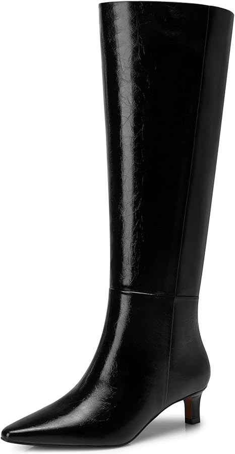 Women's Knee High Boots: 1.96 Inch Kitten Heel Pointed Toe Boot - Wide Calf Tall Boots for Women,... | Amazon (US)