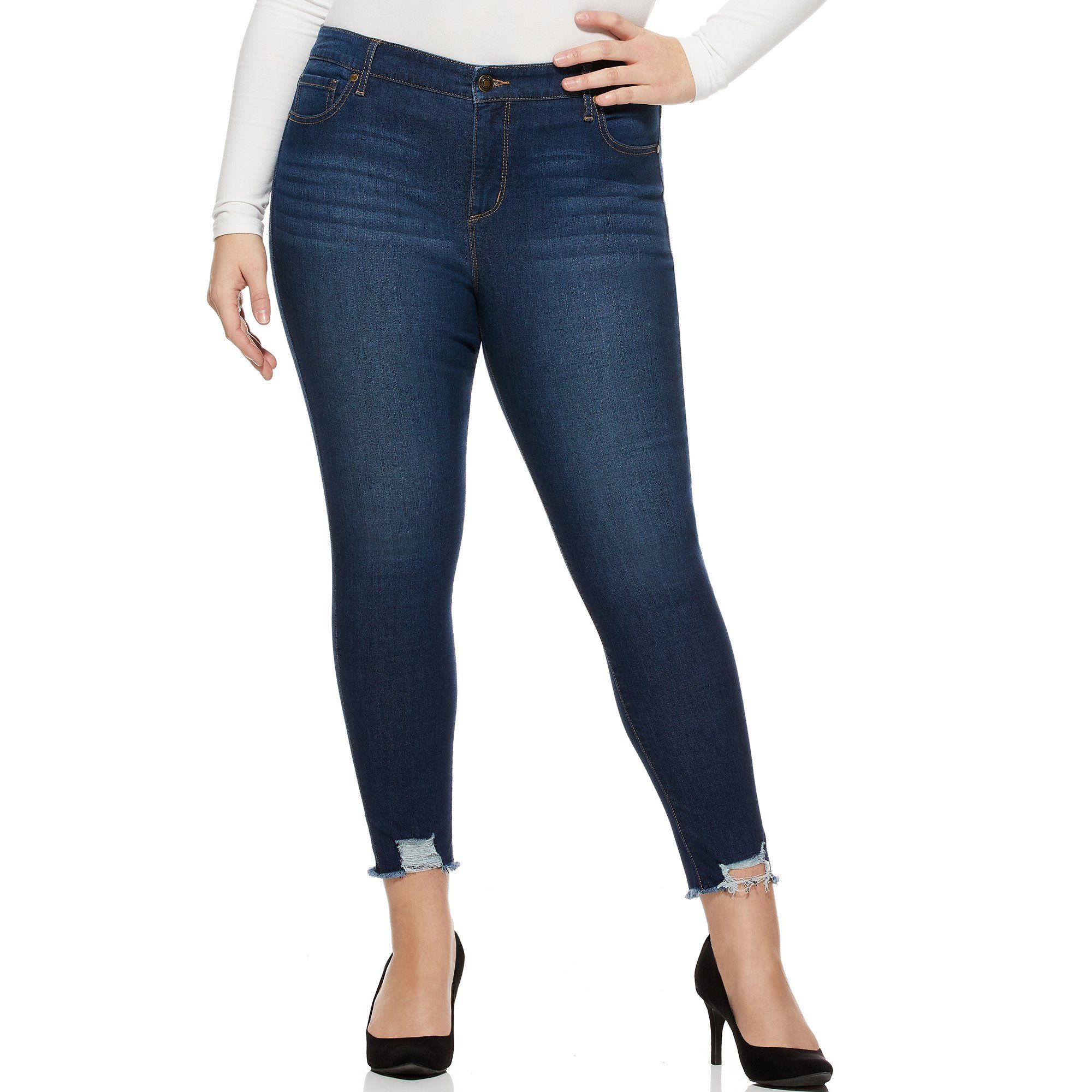 Sofia Jeans by Sofia Vergara Plus Size Rosa Curvy Ripped Hem High-Waist Ankle Jeans | Walmart (US)