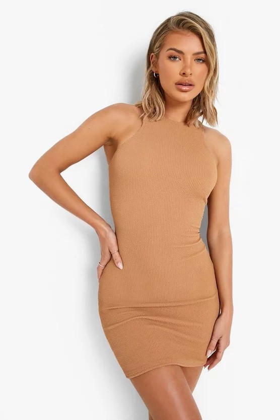 Crinkle Racer Neck Beach Mini Dress | Boohoo.com (US & CA)